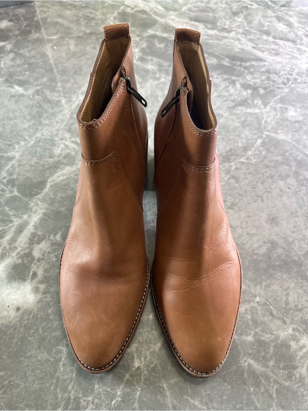 Madewell The Mira Women Sz 10 English Saddle Brown Side Zip Ankle Leather Boot